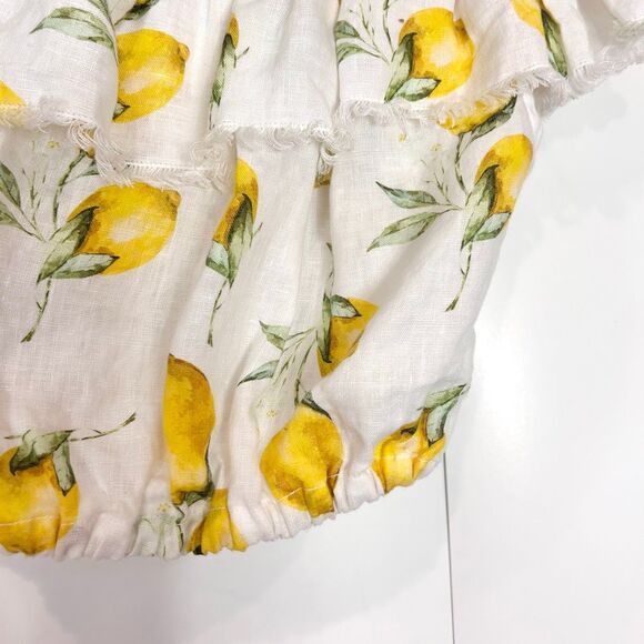 Palo Borracho Crop Top Womens Small Yellow White Lemon Linen Off the Shoulder - Picture 14 of 14